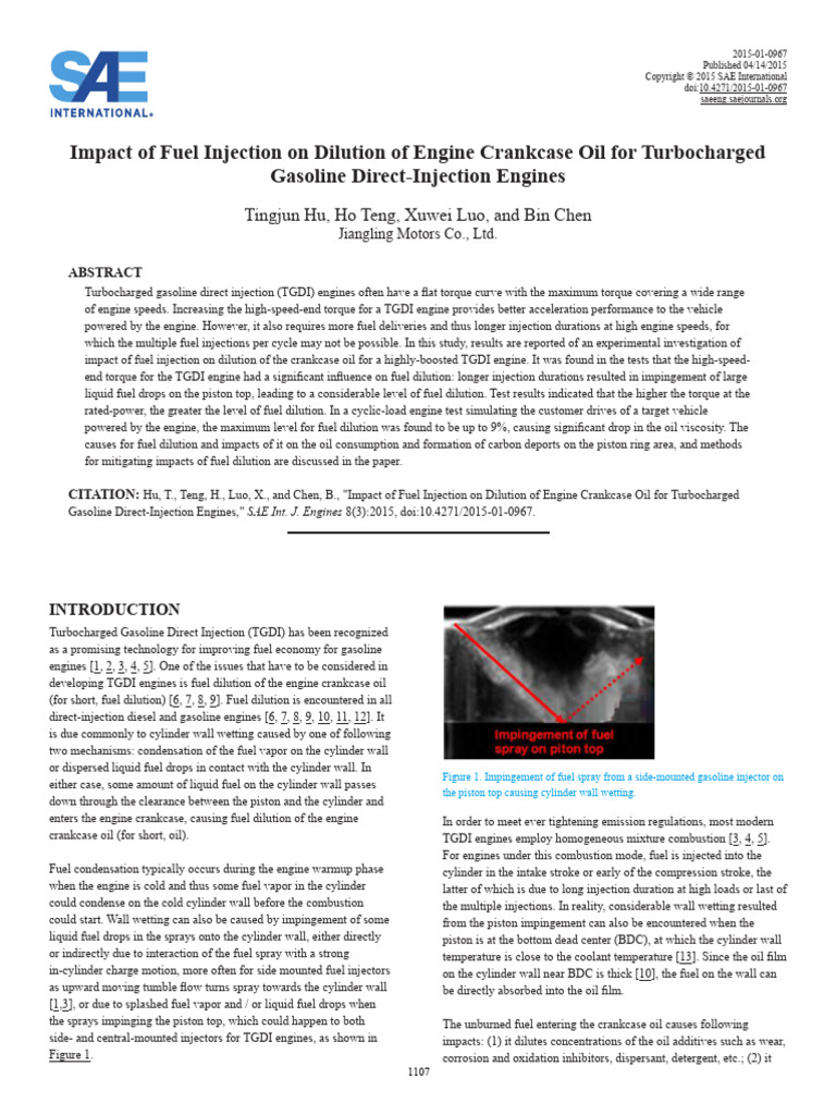 Fuel Dilution in TGDI Engine Oil | PDF | Internal Combustion Engine ...