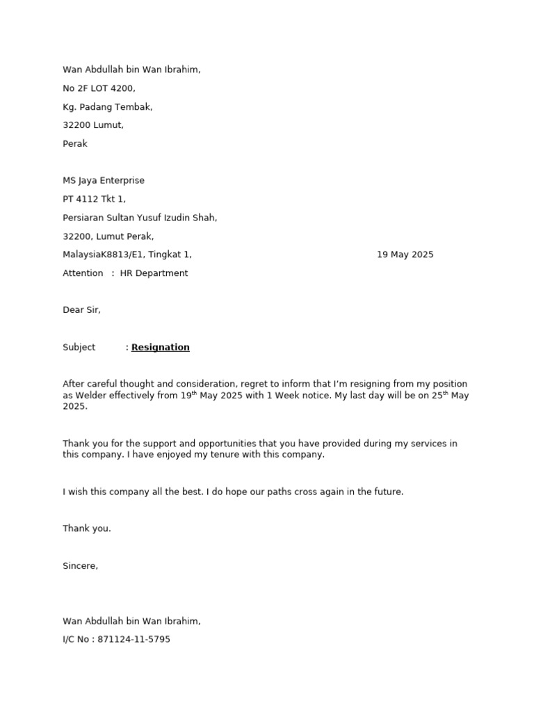 Resignation Letter from Welder | PDF