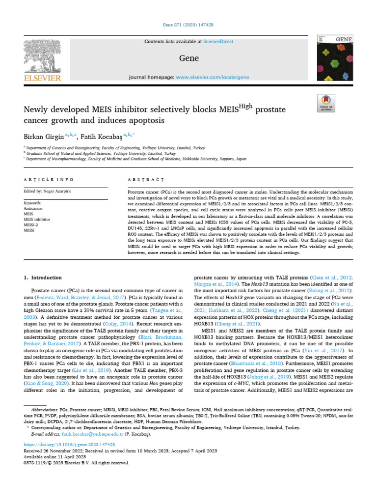 Yayın - Newly Developed MEIS Inhibitor Selectively Blocks MEIS High ...