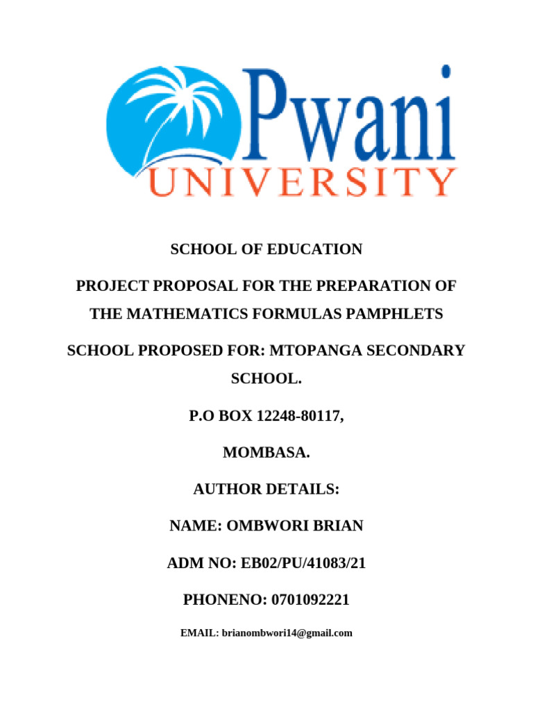 Ombwori Brian Project Proposal-1 | PDF | Mathematics