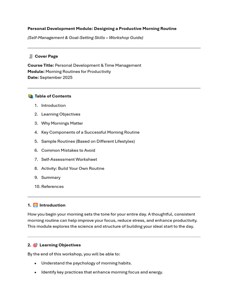 Morning Productivity Module PersonalDevelopment | PDF | Goal Setting ...
