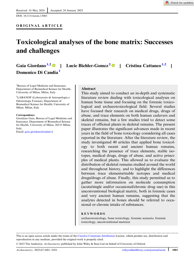 Archaeometry - 2025 - Giordano - Toxicological Analyses of The Bone ...