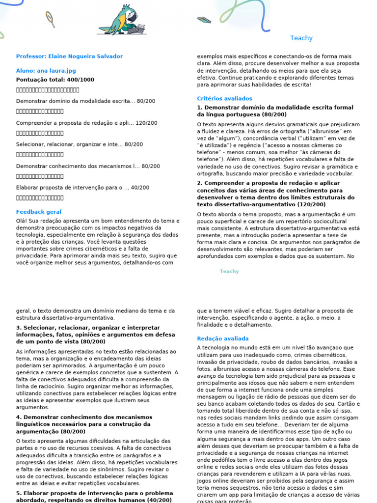 Análise de Redação sobre Tecnologia e Segurança | PDF | Internet