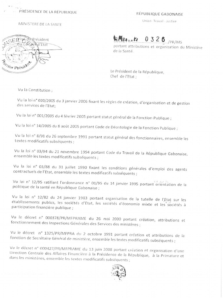 Decret N 3526 Portant Attrib Et Organis Du Ministere de La Sante | PDF