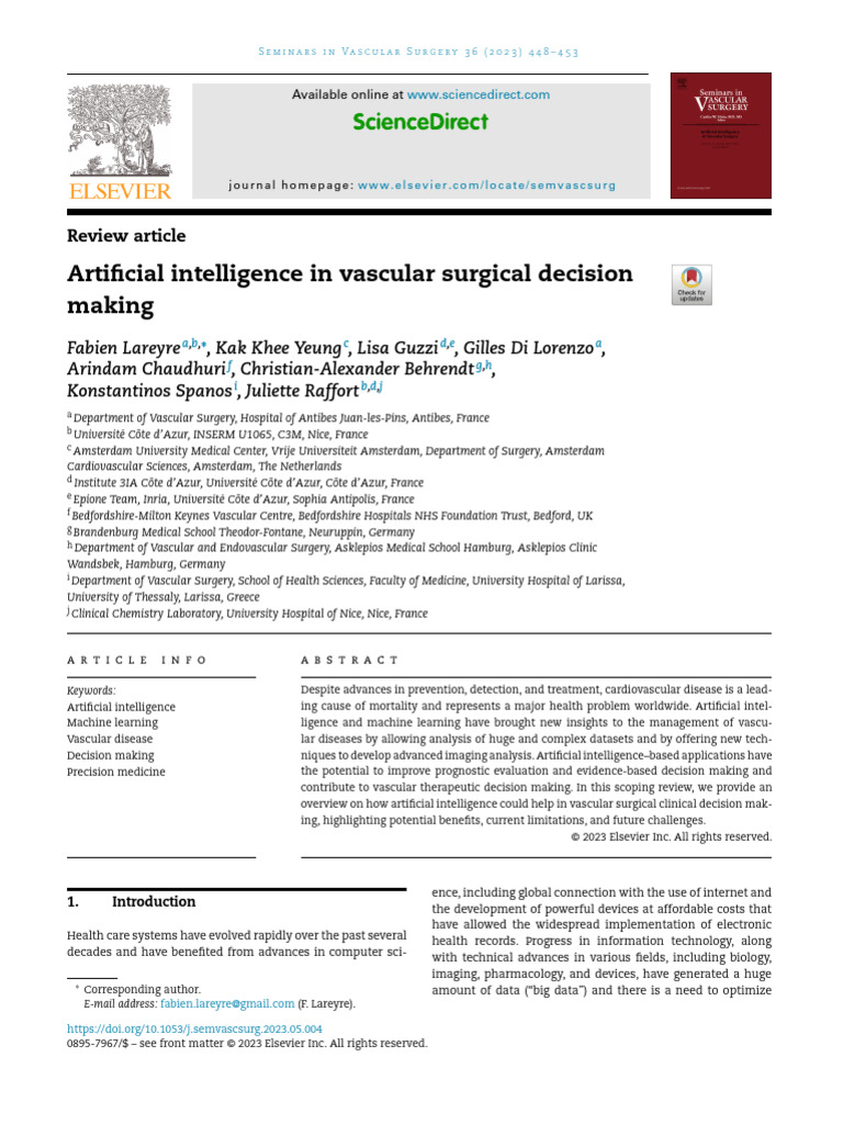 AI in Vascular Surgical Decision Making | PDF | Stroke | Medical Diagnosis