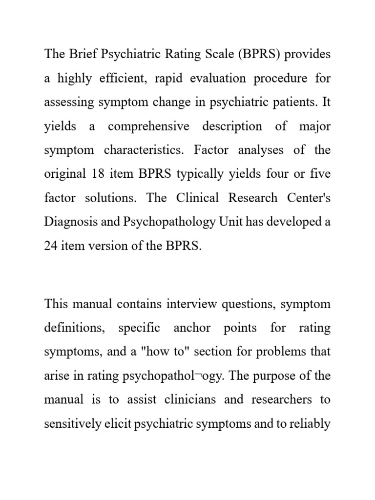 BPRS Manual for Psychiatric Assessment | PDF | Delusion | Hallucination