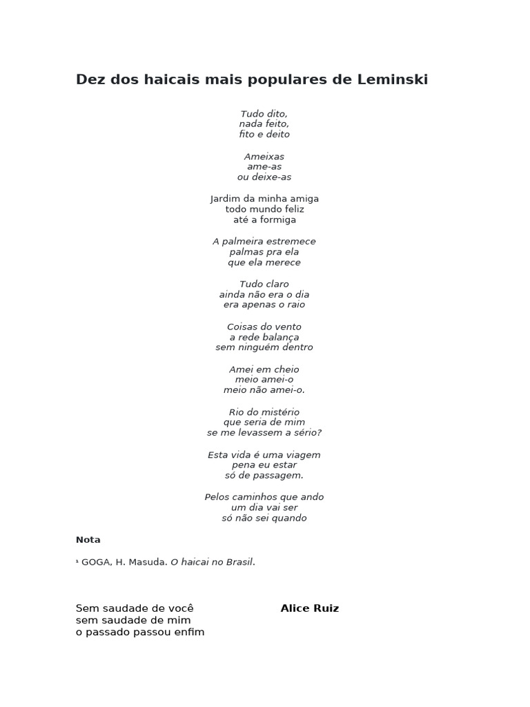 Haicais de Leminski e Outros Poetas | PDF | Haiku | Poesia japonesa