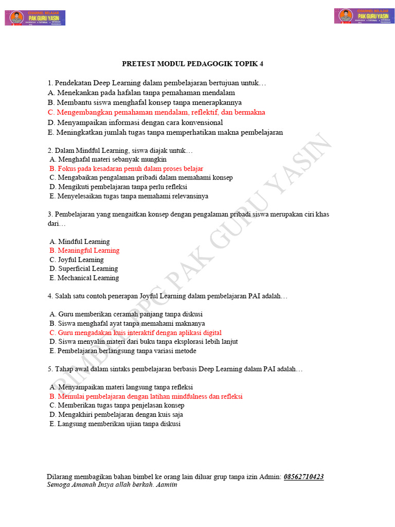 Pretest Topik 4 Modul 2 - Bimbel PPG Pak Guru Yasin | PDF