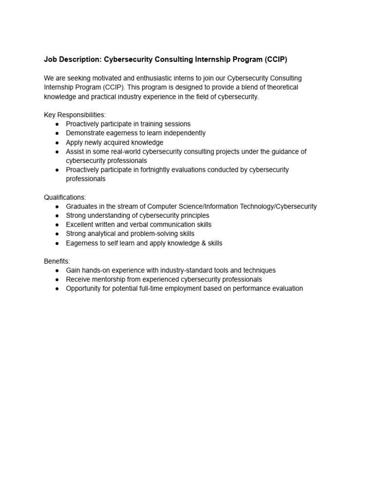 Cybersecurity Consulting Internship Program (CCIP) - JD 2025 | PDF