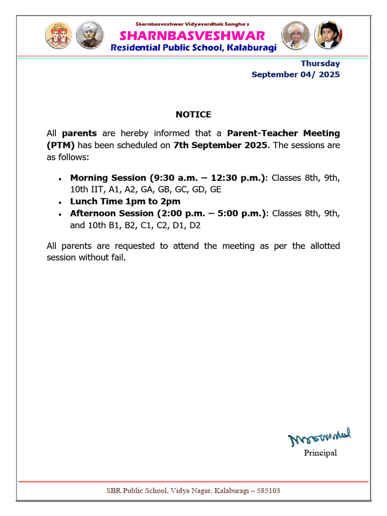 PTM Notice for Parents - Sept 7, 2025 | PDF
