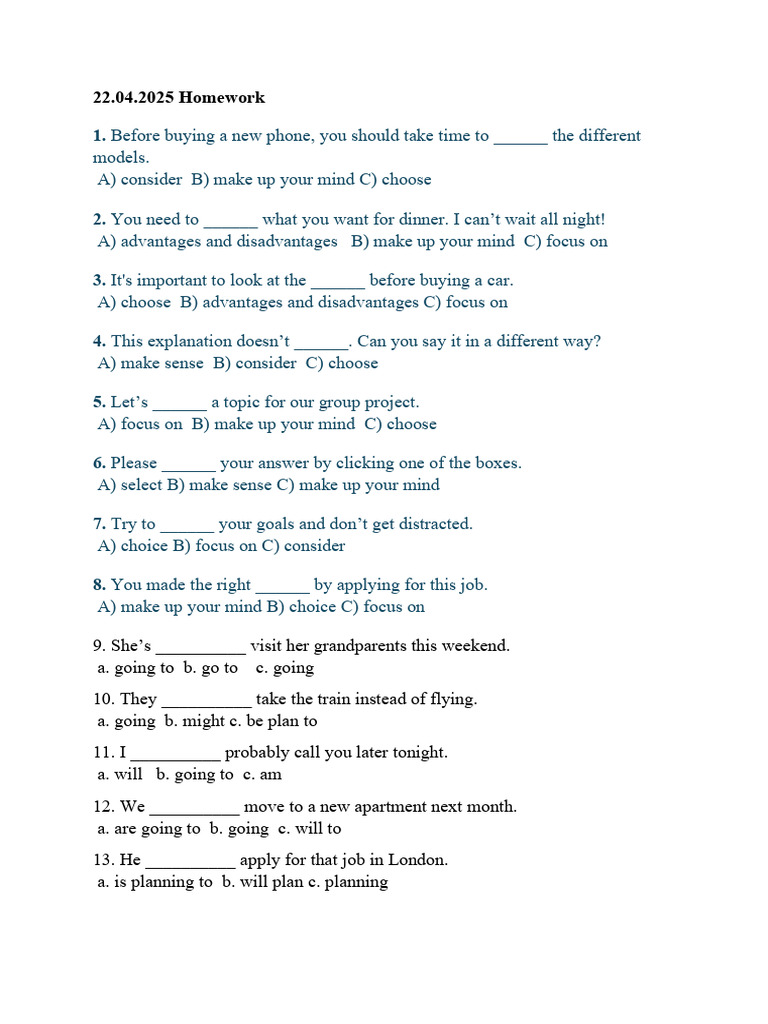 English Homework: Vocabulary & Grammar | PDF