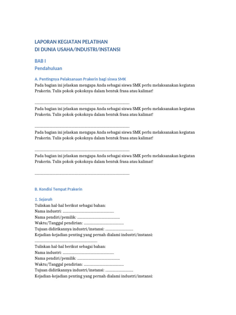 Laporan Pkl Template Pdf