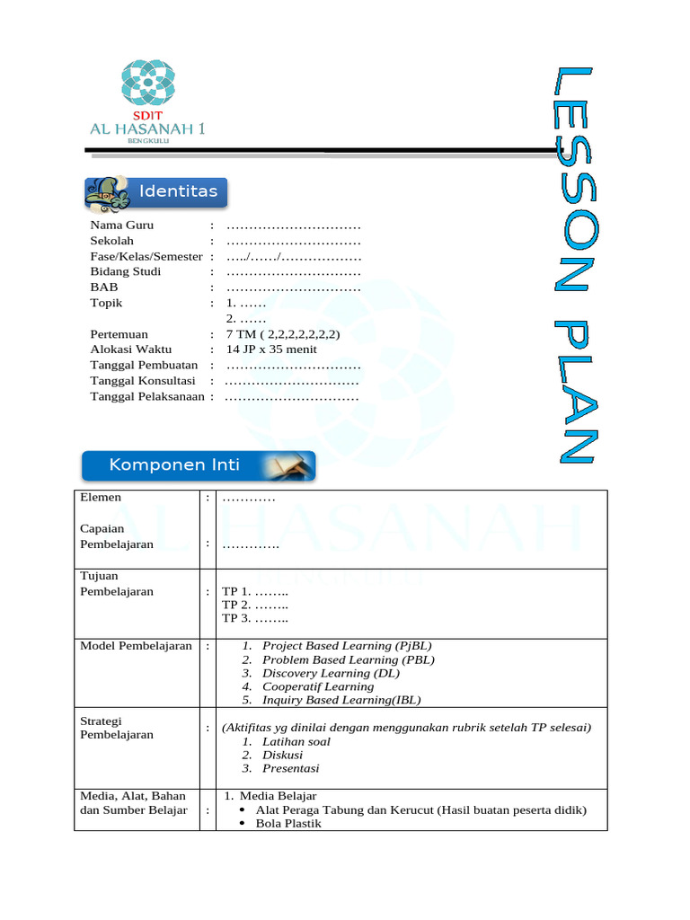 Lesson Plan Kurikulum Merdeka Format Yayasan | PDF