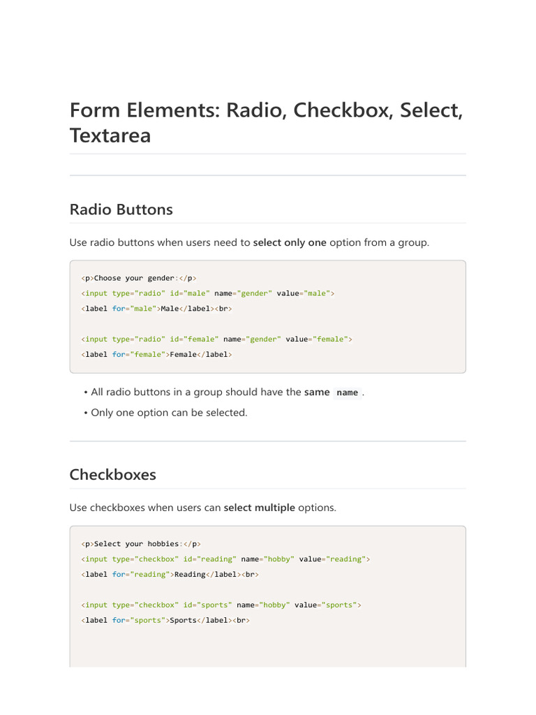 Form+Elements+ +Radio+Checkbox+Select+Textarea | PDF
