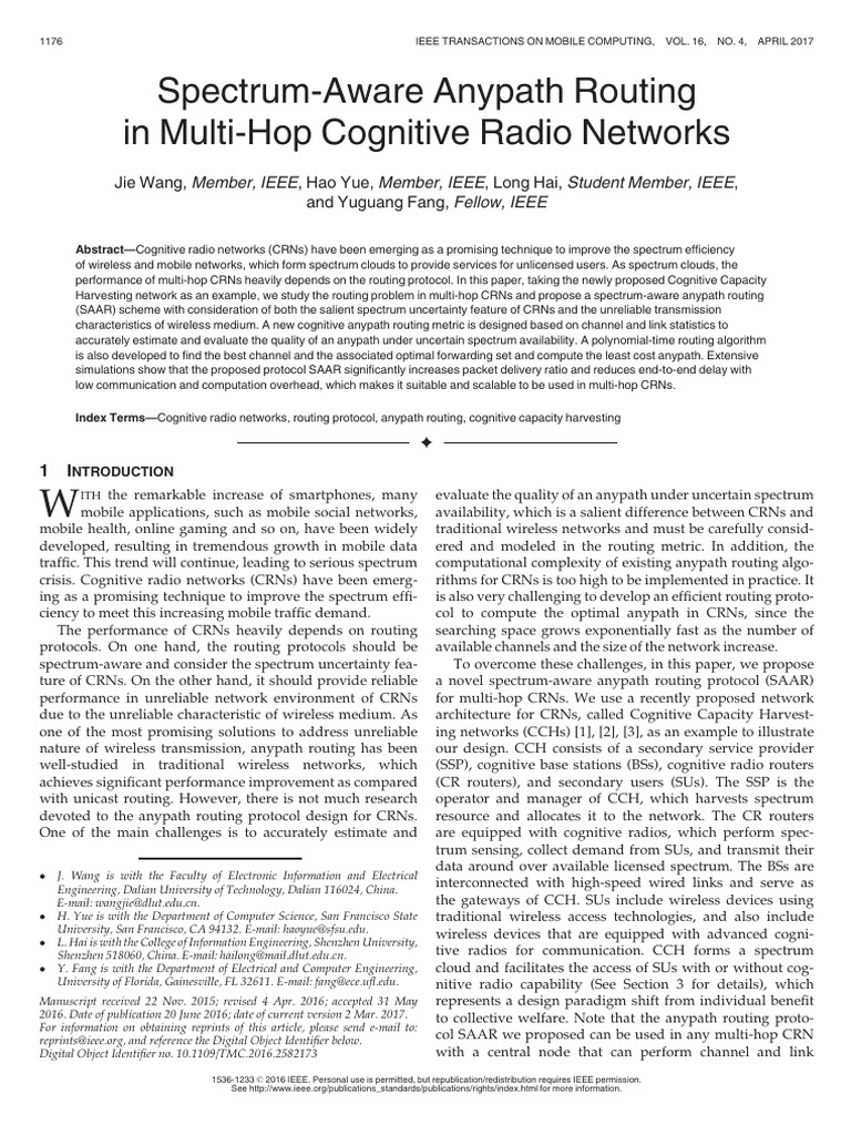 Wang Et Al. - 2017 - Spectrum-Aware Anypath Routing in CRN | PDF ...