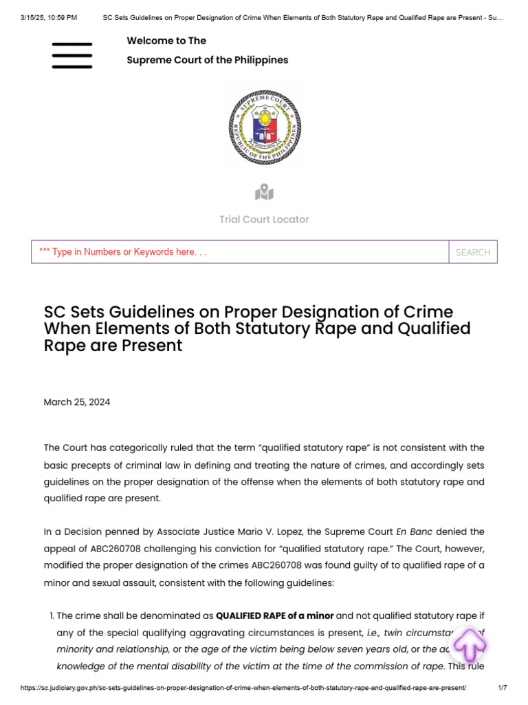 SC Guidelines on Rape Designation | PDF | Rape | Crimes