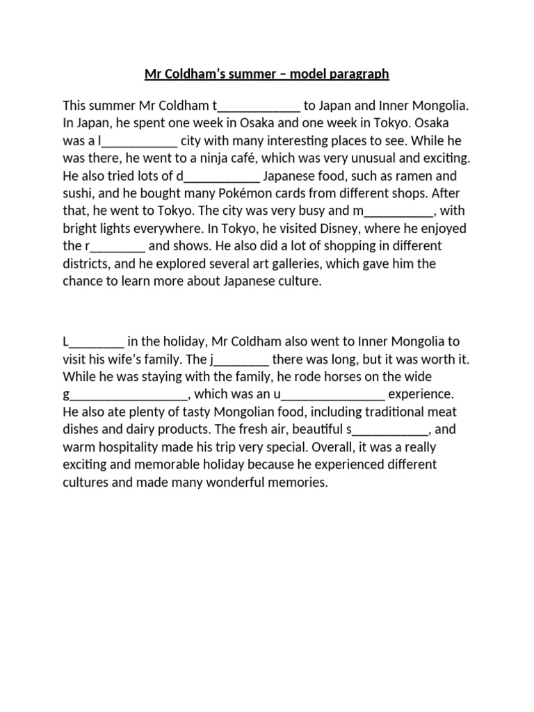 L2 - Model Paragraph With Blanks | PDF