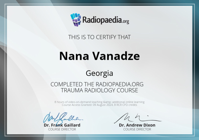 Radiopaedia Trauma Radiology Course Completion | PDF