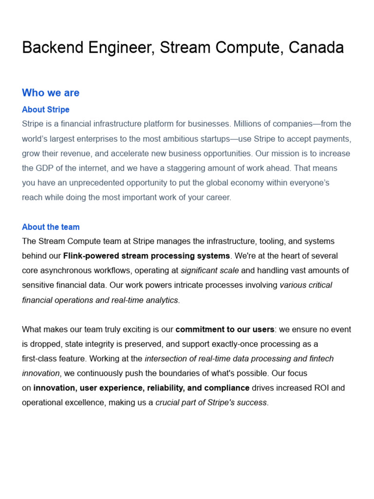 Backend Engineer Role at Stripe Canada | PDF | Computing | Information ...