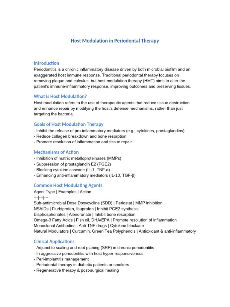 Host Modulation in Periodontal Therapy | PDF | Periodontology ...
