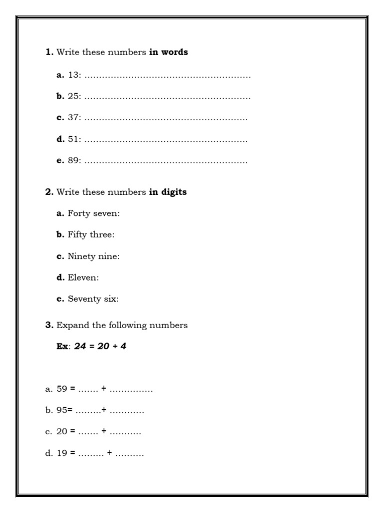 Number Writing and Math Exercises | PDF