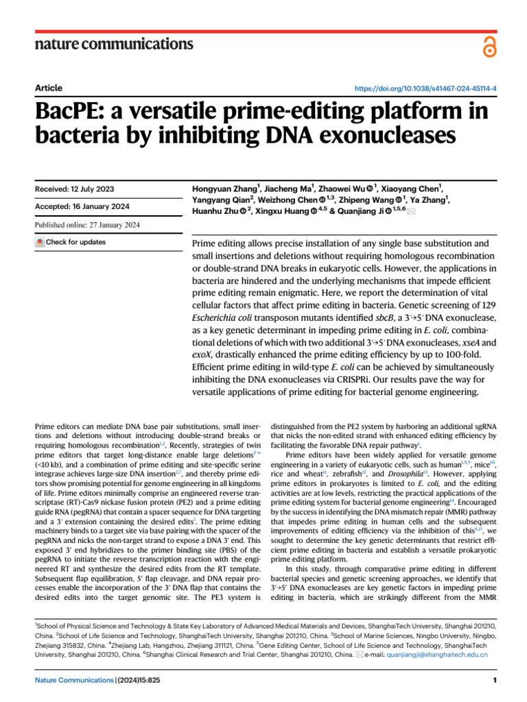 Enhancing Prime Editing in Bacteria | PDF | Dna | Dna Repair
