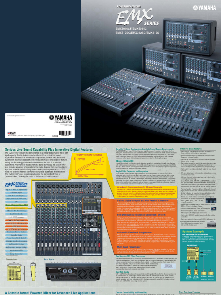 Yamaha EMX5016CF Powered Mixer Guide | PDF | Equalization (Audio ...