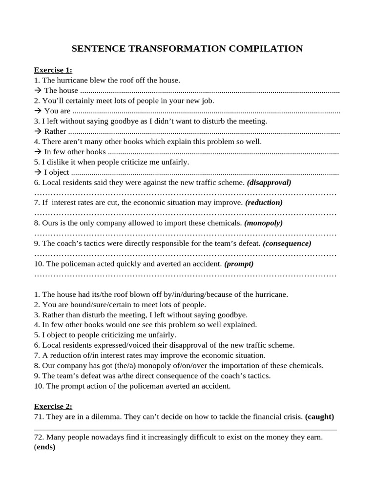 Sentence Transformation Exercises Guide | PDF