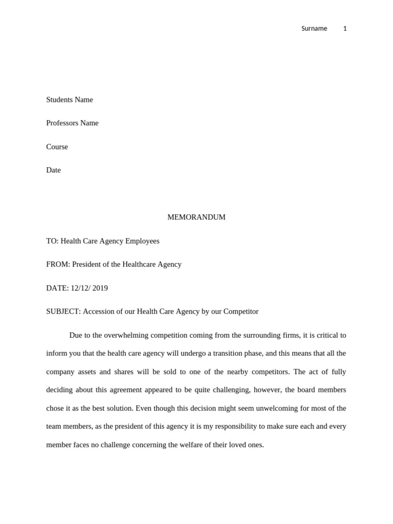Health Care Agency Transition Memo | PDF