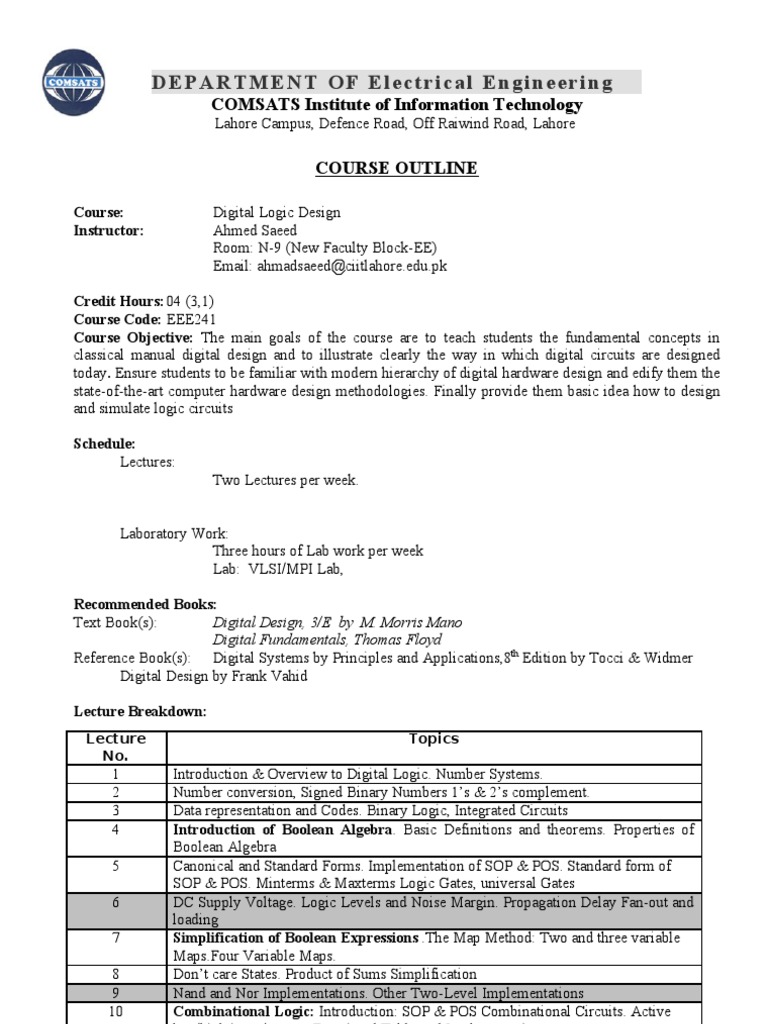 Digital Logic Design Course Outline | PDF | Logic Gate | Digital ...