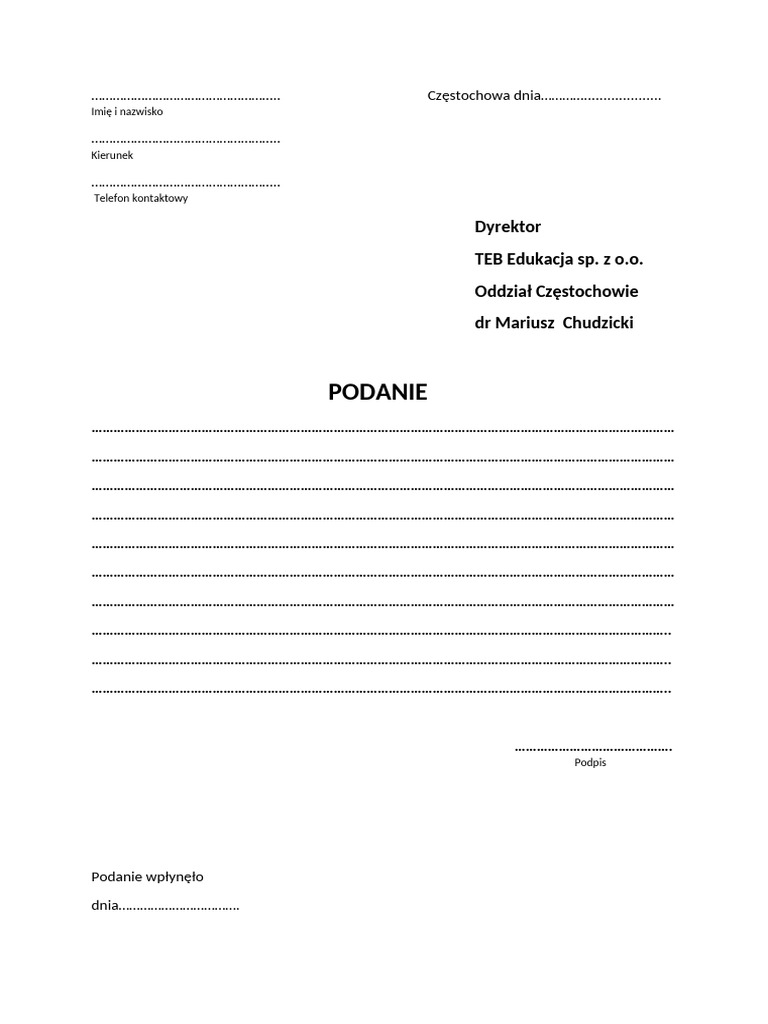 Podanie O Rezygnacje PDF