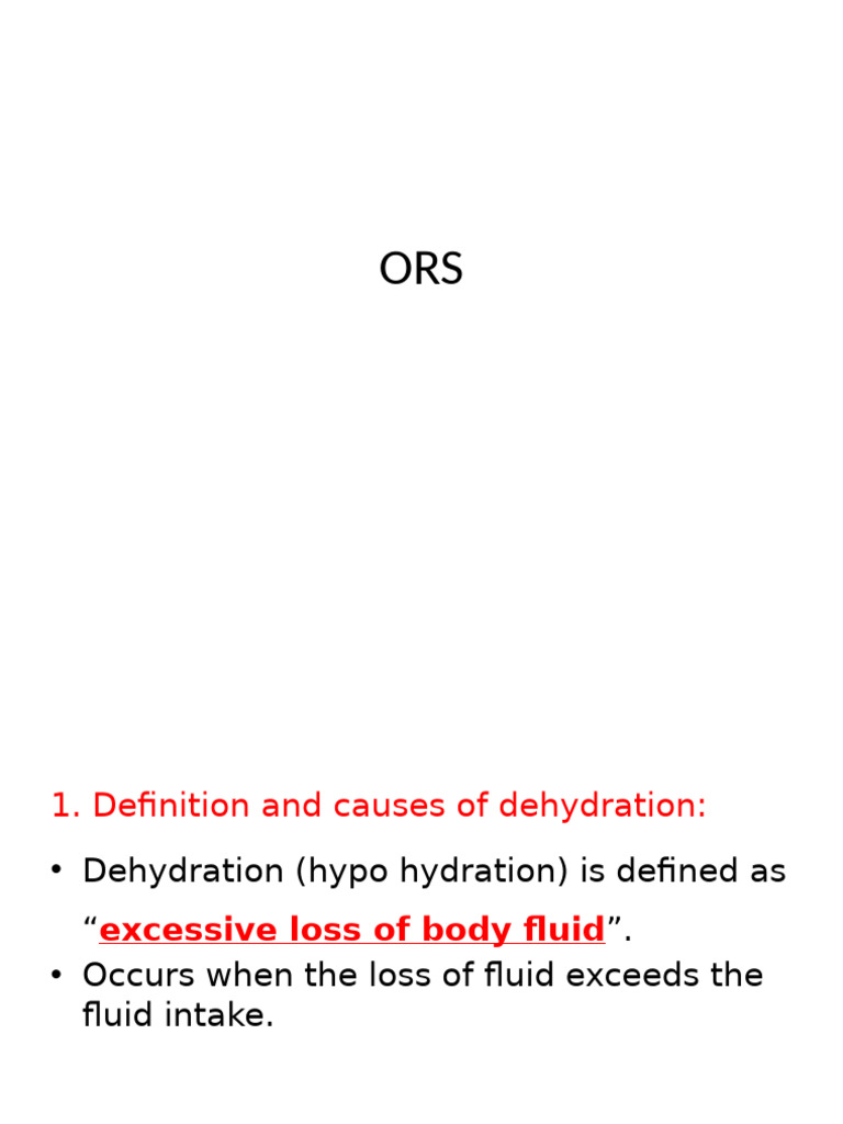 ORS: Types, Uses, and Calculations | PDF | Dehydration | Medical ...