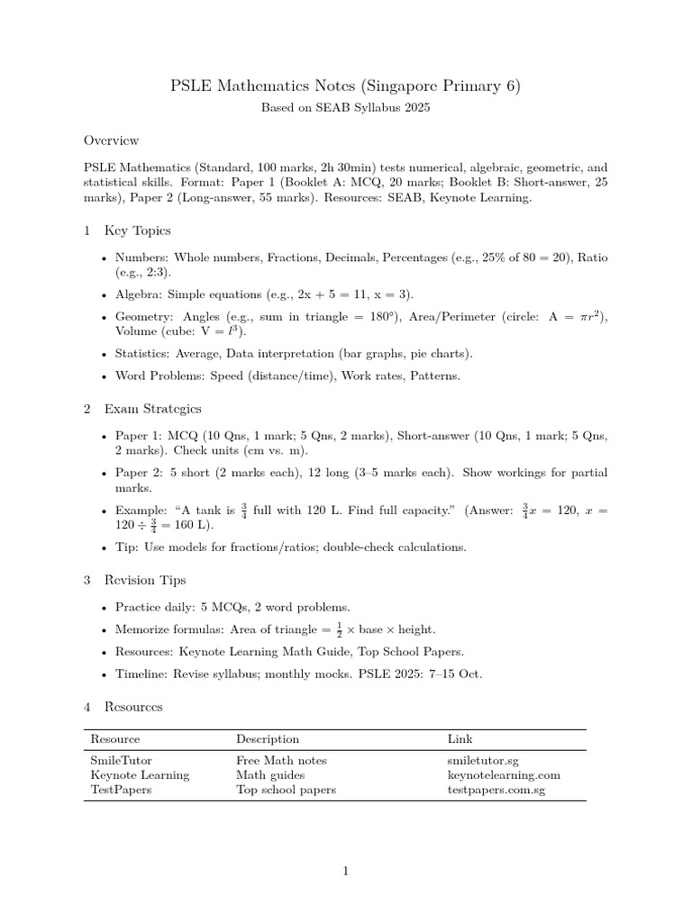 Psle Math | PDF