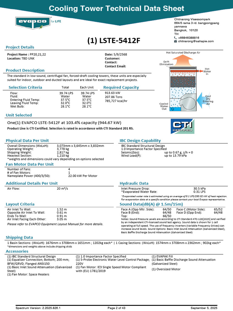 EVAPCO LSTE-5412F Cooling Tower Specs | PDF | Electrical Wiring ...