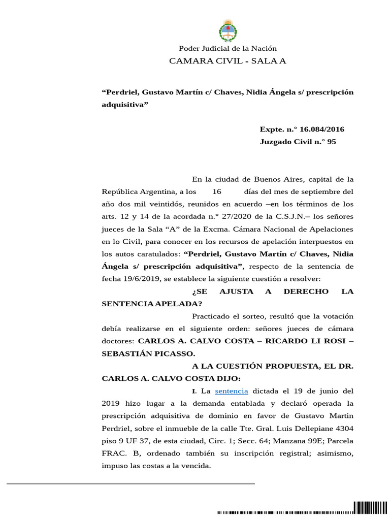 CNCiv. Sala A, 16-09-2022-jnc 95 - 2022 | PDF | Posesión (Ley ...