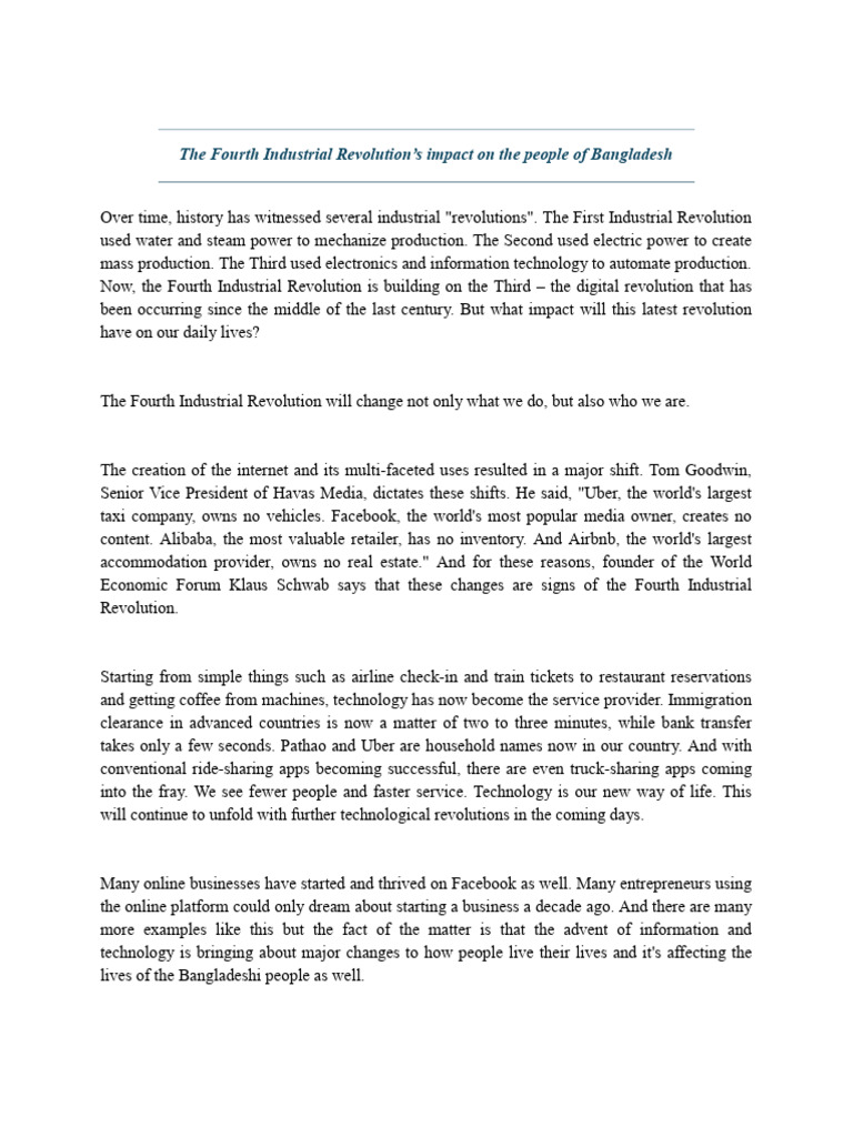 Impact of Fourth Industrial Revolution in Bangladesh | PDF | Economic ...