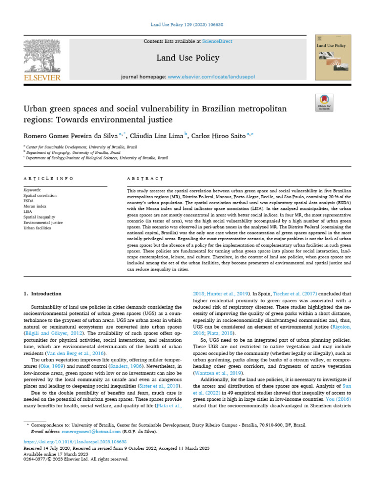 Urban Green Spaces and Social Vulnerability | PDF | Spatial Analysis