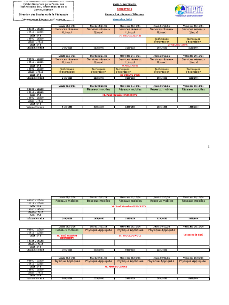Emploi du temps Licence 2 Réseaux 2024 | PDF | Informatique ...