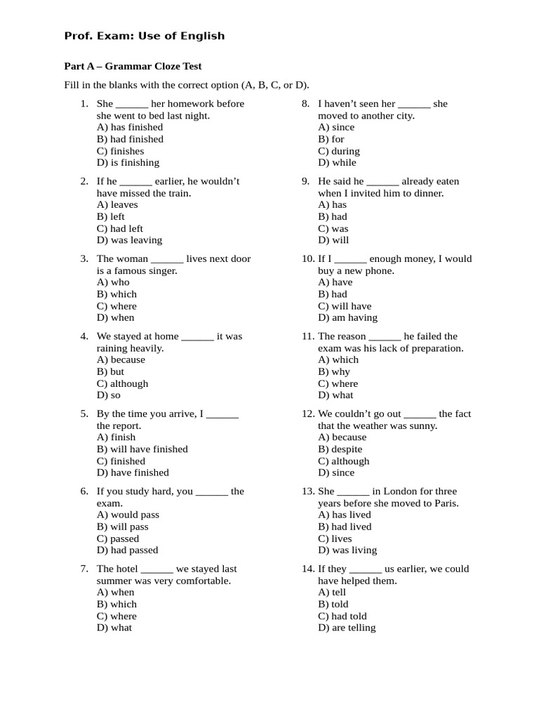 English Grammar Exam Practice Test | PDF | Chess Openings | Chess