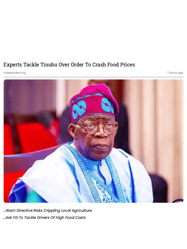 Experts Tackle Tinubu Over Order To Crash Food Prices | PDF ...