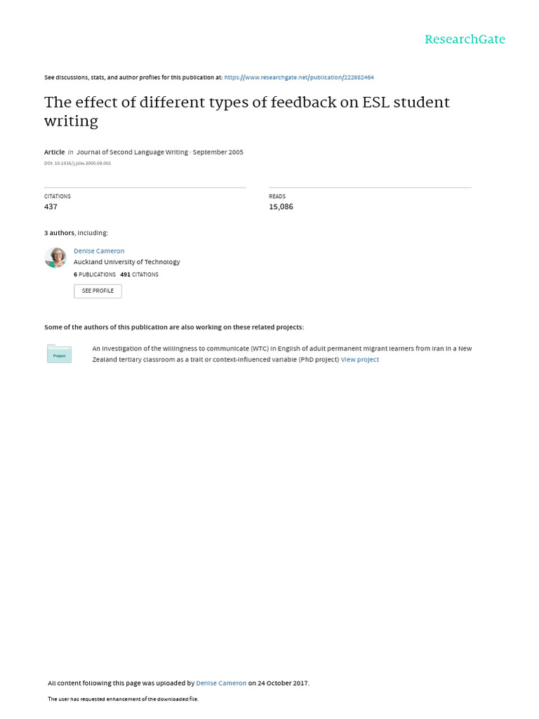 The Effect of Different Types of Feedback On ESL S | PDF | Grammatical ...