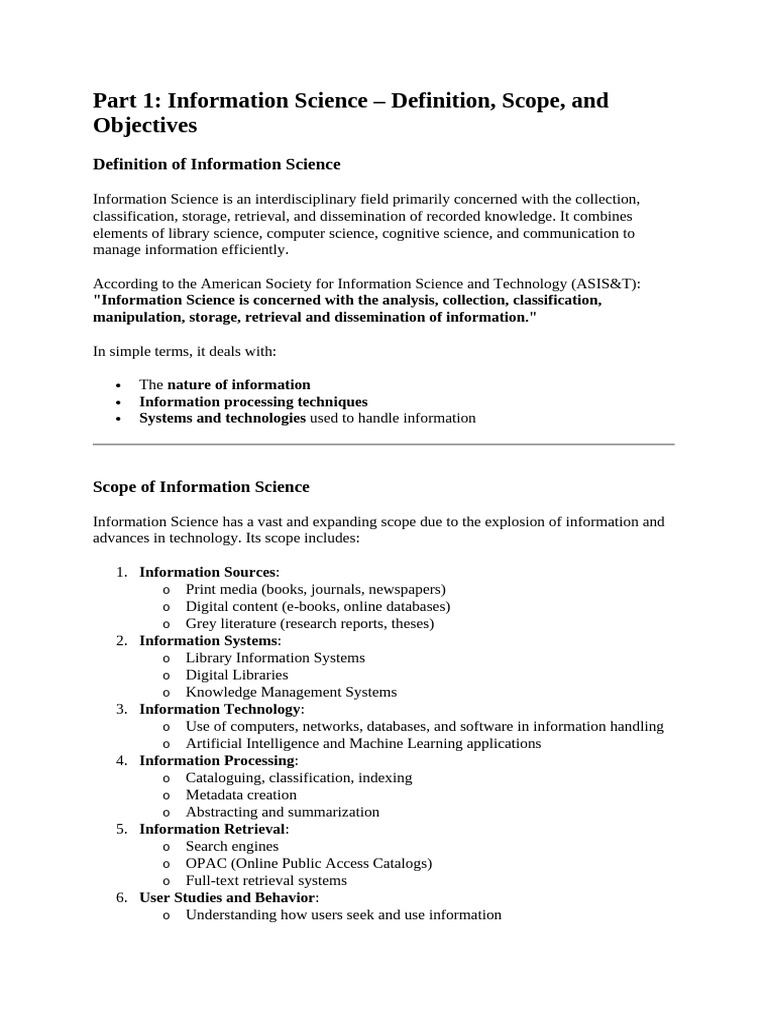 Overview of Information Science and Society | PDF | Information Science ...