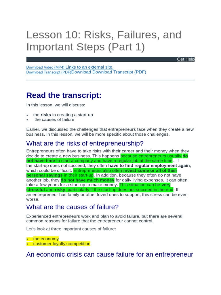 Risks, Failure and Important Steps | PDF | Business Plan | Startup Company
