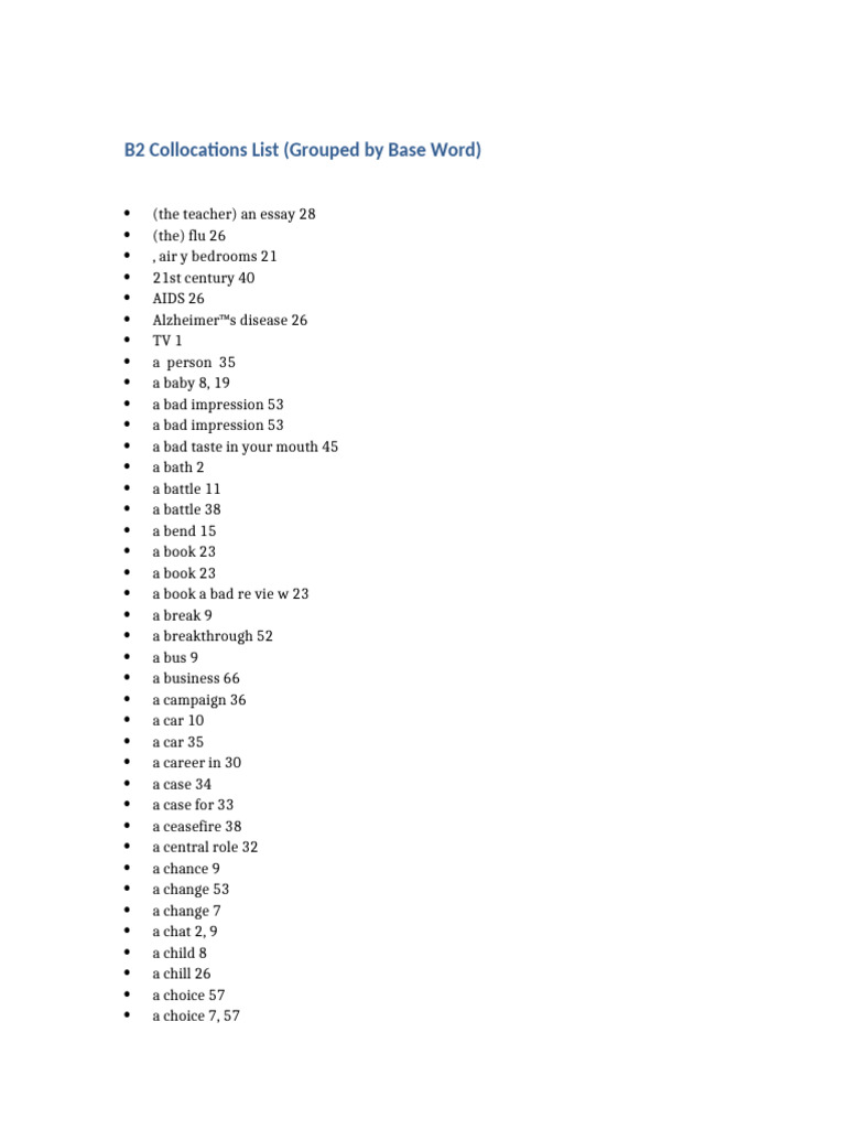 B2 Collocations by Base Word List | PDF