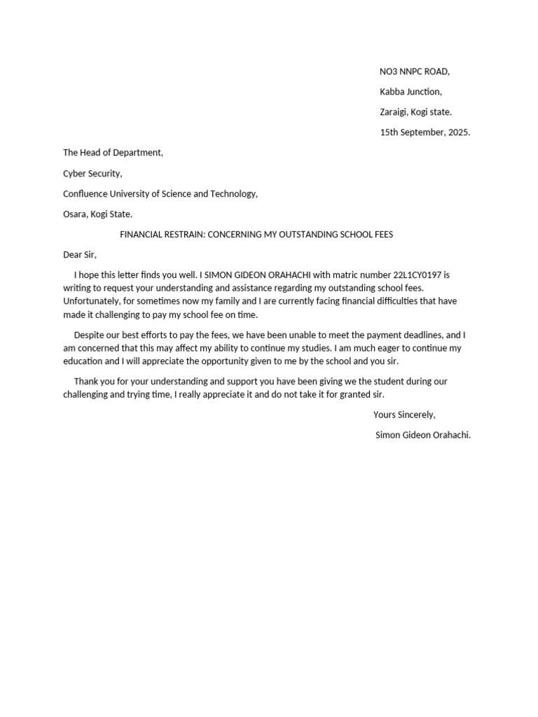 Request for School Fee Assistance | PDF
