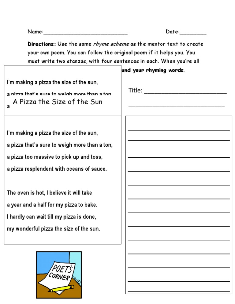Rhyme Scheme Worksheet PDF