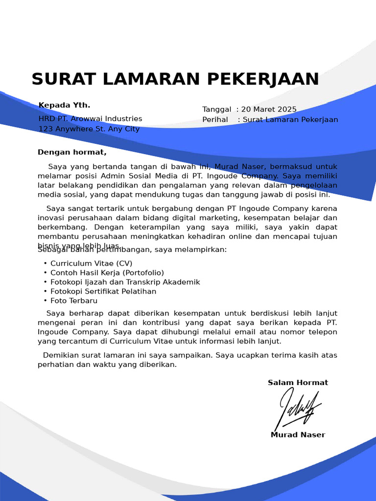 Putih Dan Biru Simple Surat Lamaran Pekerjaan A4 - 20250923 - 175501 ...