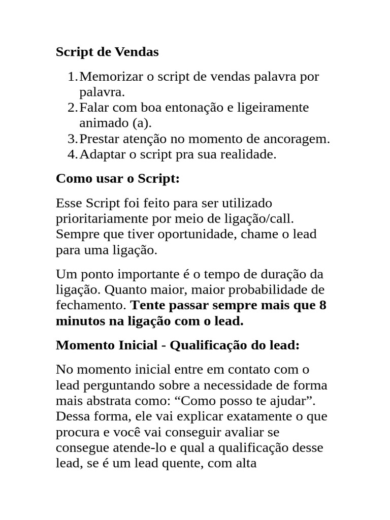 script DE VENDAS | PDF | Tempo