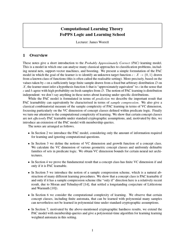 Introduction to PAC Learning Model | PDF | Function (Mathematics ...