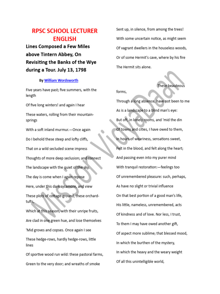 Wordsworth's Tintern Abbey Reflection | PDF